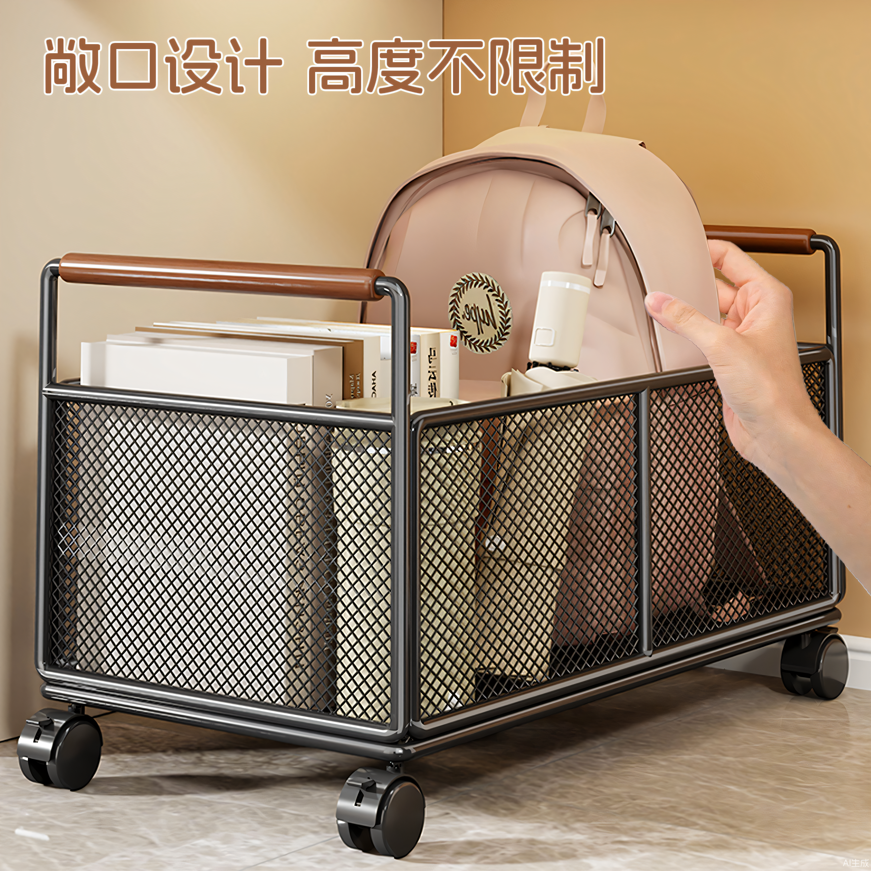 书本收纳箱书包置物架学生教室高中生装书收纳筐桌下带轮家用落地 - 图0