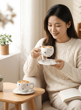 高颜值韩式手绘拿铁杯子下午