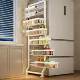 Refrigerator side storage shelves kitchen bathroom door behind