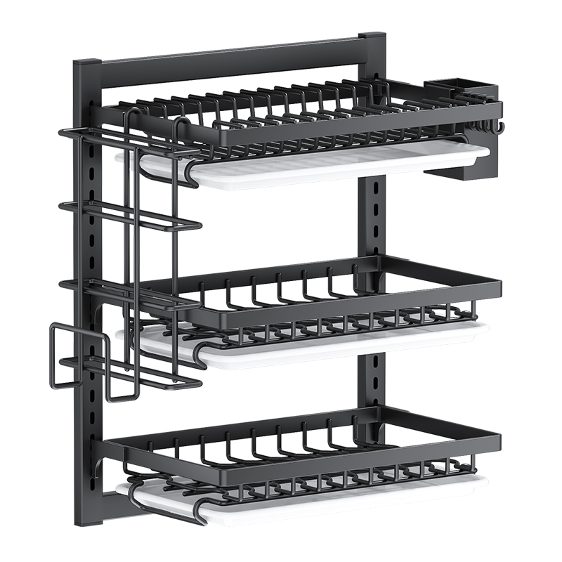 免打孔碗碟碗盘架沥水架壁挂式厨房置物架水槽餐具一体碗柜收纳架 - 图3