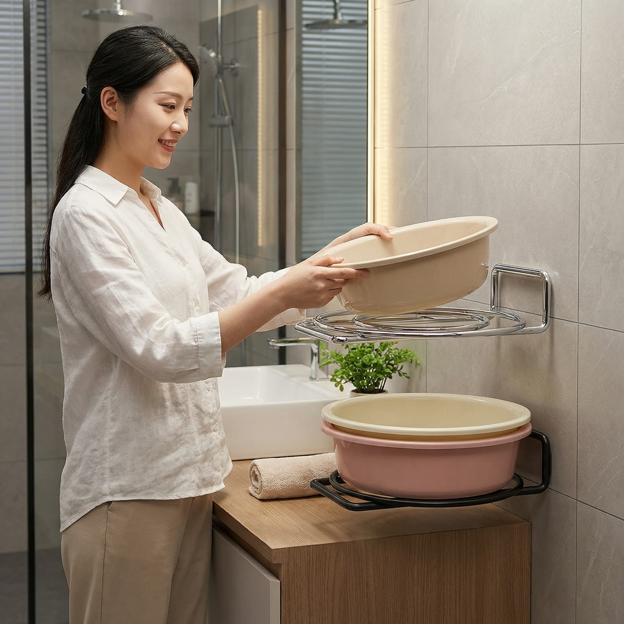 卫生间脸盆收纳架浴室柜下免打孔洗漱台下挂盆子多功能置物架家用,淘宝优惠券,粉丝福利购,淘宝优惠卷