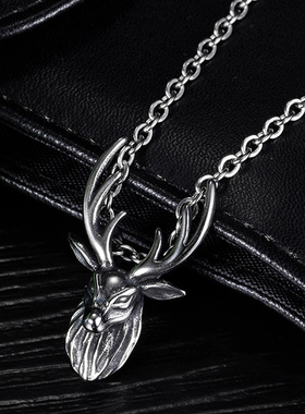 钛钢鹿头复古欧美圣诞节礼物吊坠