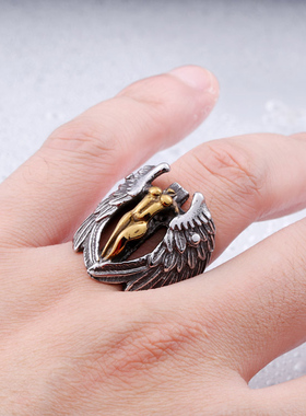 大天使霸气日韩风钛钢十字架戒指