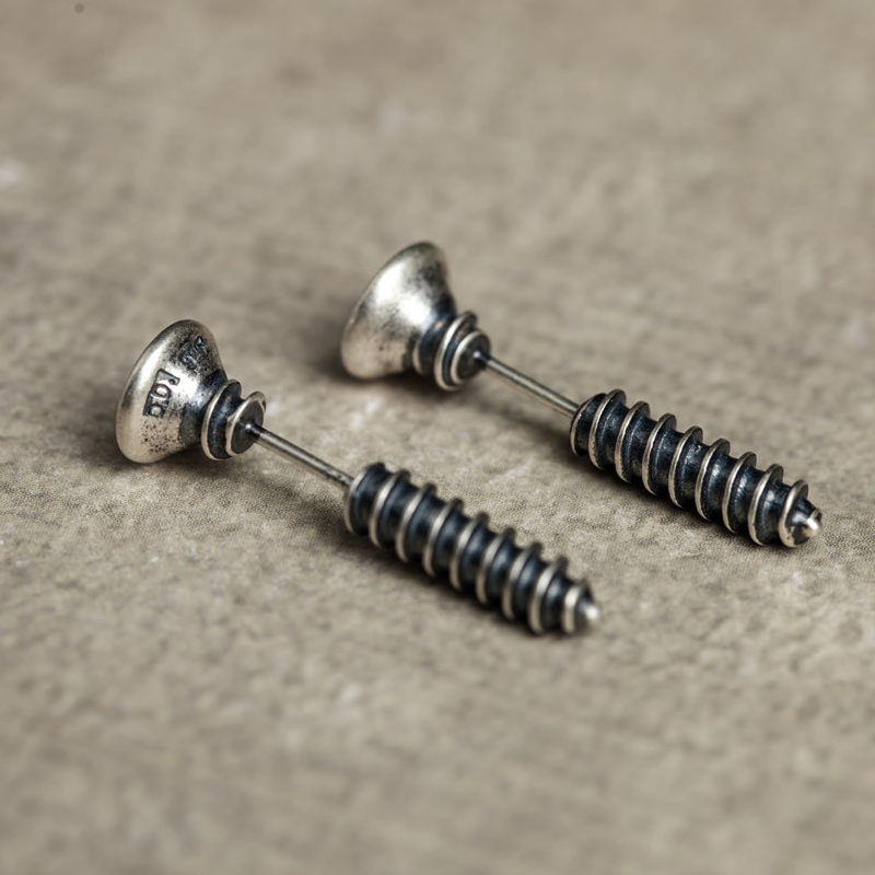 纯银螺丝钉耳钉2019新款潮个性夸张防过敏耳钉男潮人街头朋克单只 - 图0