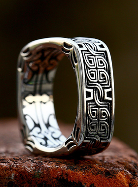 国潮男钛钢复古云雷纹戒指个性潮