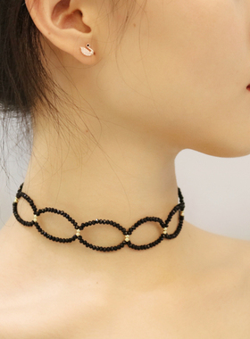 项链闪耀choker天鹅颈黑色茶色