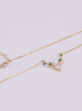 原创手工一鹿有你水晶珍珠锁骨链