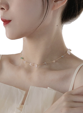 五彩石极简小清新短款锁骨链