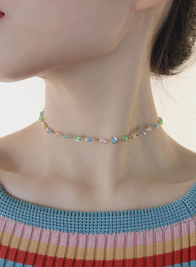 M家 气质复古糖果色choker锁骨链清新甜美短款项链ins潮叠搭饰品