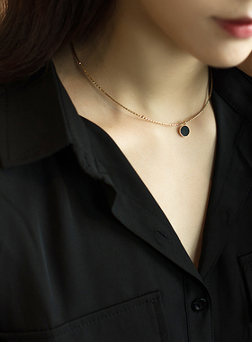 黑色圆牌摩登链细choker软项圈