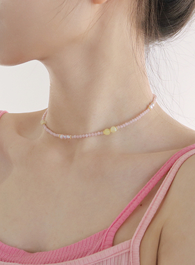 粉黛水晶天然淡水珍珠项链