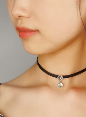 锆石微镶脖带圆扣轻奢暗黑皮绳