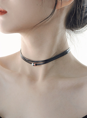 皮绳choker三色圈项链机车风