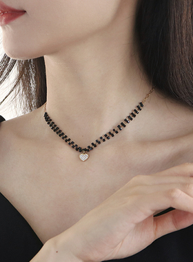 极简气质爱心水晶项链女