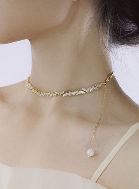 不对称锆石水晶项链礼服配饰