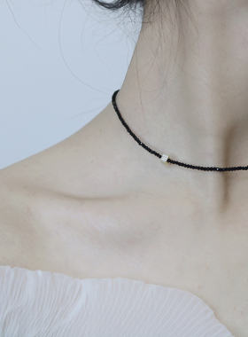 锆石微镶黑水晶choker项链小魔方