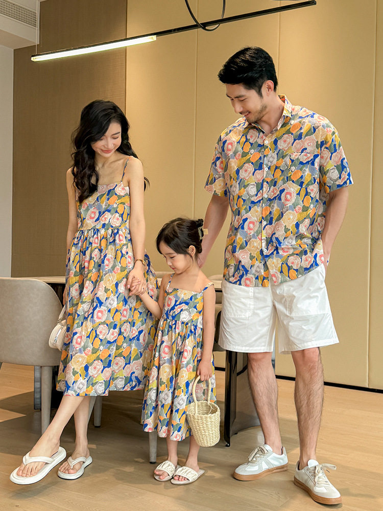 复古碎花满印短袖花衬衫亲子装宽松夏威夷海边度假母女装连衣裙潮,淘宝优惠券,粉丝福利购,淘宝优惠卷