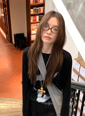 中古风金色四面蝴蝶项链复古十字架高级感轻奢毛衣链小众设计颈链