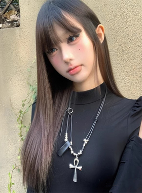 十字架编织绳项链男女百搭小众配饰个性嘻哈百搭帅T恤链卫衣链