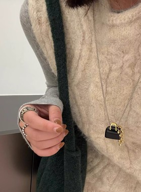 韩国博主同款天然虎眼石黑曜石包包葡萄串项链设计感百搭毛衣链女