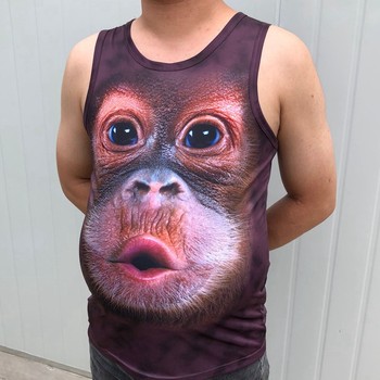 ຕະຫລົກ gorilla 3D ຈິງ doodle monkey sweat vest ໄຂມັນບວກຂະຫນາດເຄື່ອງນຸ່ງຜູ້ຊາຍສາມມິຕິລະດັບຮູບແບບສັດ bottoming ເສື້ອ