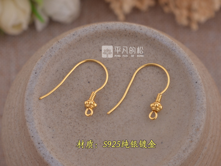 S925纯银镀金齿轮耳钩手工DIY银耳勾耳钉饰品吊坠挂钩配件 8386-图2