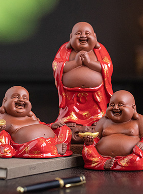 中式禅意陶瓷弥勒佛紫砂创意茶宠摆件精品可养高档茶文化茶桌