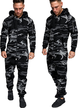 Men's Hooded Jumpsuit Autumn Camouflage Long Sleeve Zipper R