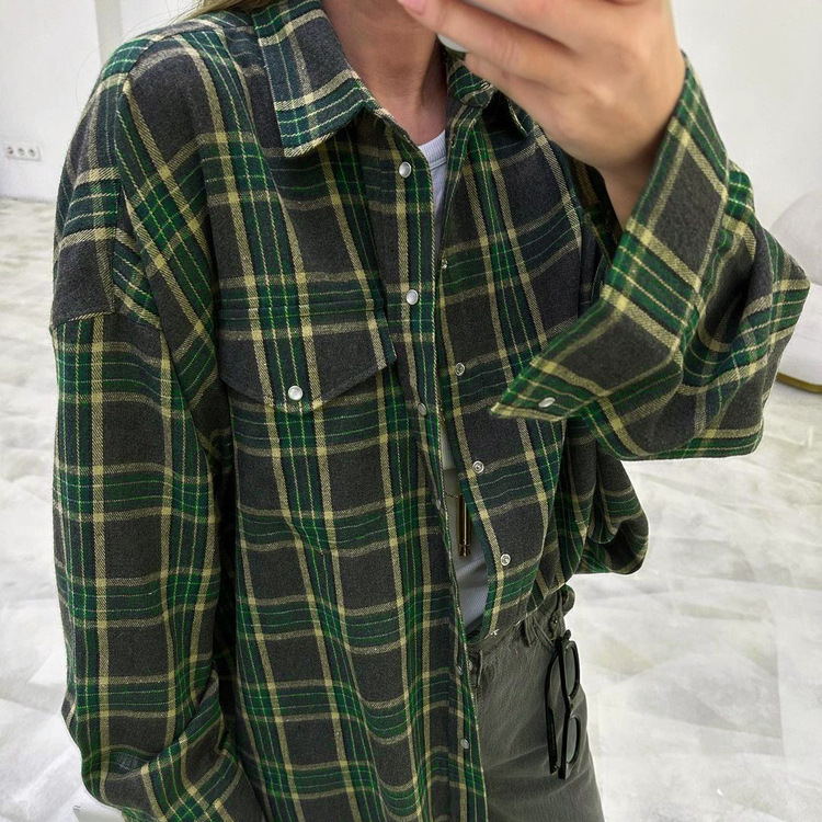 2024 Versatile Plaid Shirt Women's Retro rendy Plaid Outer L - 图0