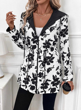 Women's Reversible Leopard Print Hooded Zipper Jacket Casual
