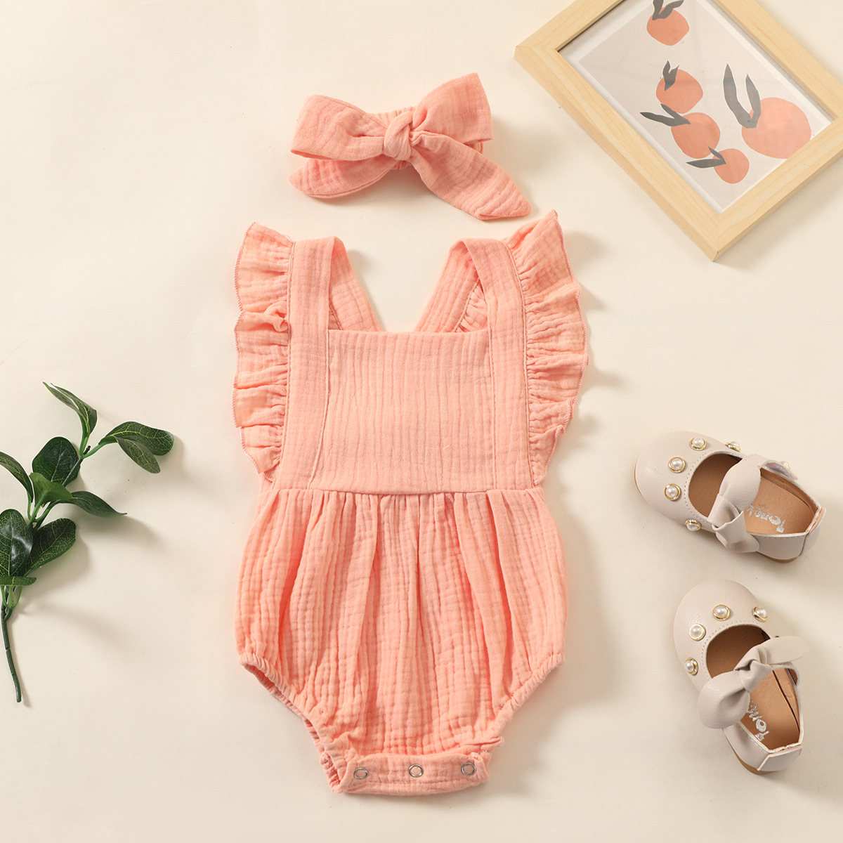 Summer Newborn Infant Baby Girls Romper + Headband Muslin Sl - 图0