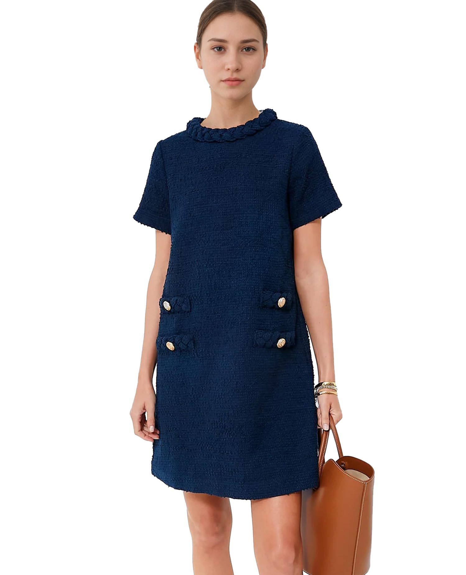 2024 Small Chant Style Women's Tweed Jack Dress Elegant Roun - 图1