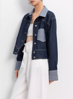 Retro Design ntrasting lor Workwear Denim Jacket For Women S