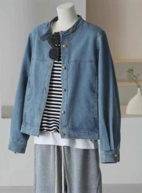 Private~hong Kong Style Retro Blue Denim Jacket Women's Loos