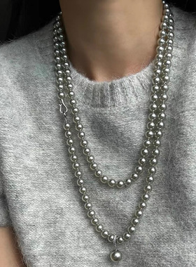 法式复古轻奢珍珠双层叠戴单戴长款颈链小众时尚高级精致链毛衣链