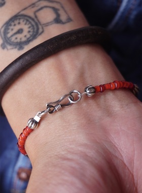 33oz 西亓好物日本赤红琉璃925银珠手链复古搭配旧化