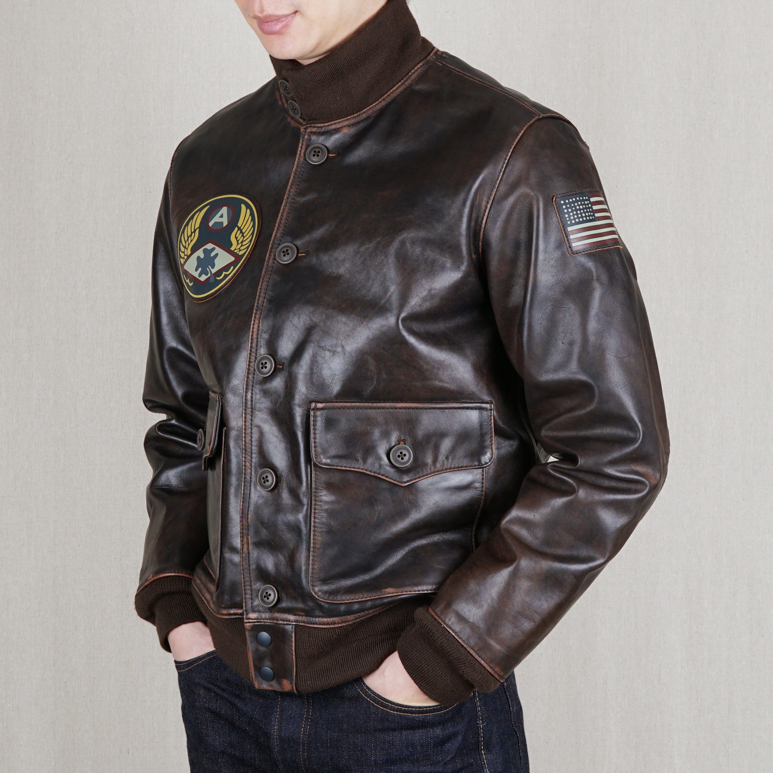 motor crew type a-1 1927美军飞行夹克 牛皮做旧 33oz 合作出品