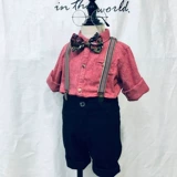 Детское красное платье, комплект, черная рубашка, подтяжки, штаны, костюм, осеннее, в западном стиле, наряд на выход