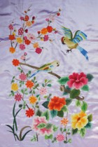 Seed Embroidered Peach Blossom Parrot Beijing Embroidery Featured Gift Handmade Embroidery Pure Hand Embroidered Old Embroidered Piece Clothing Bag Fabric