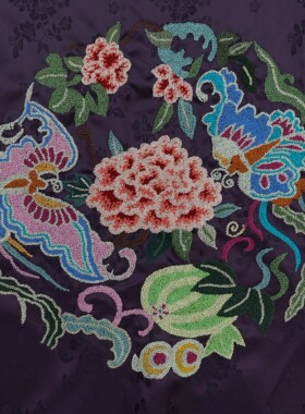 打籽绣马面喜相逢蝴蝶牡丹福瓜京绣特色礼品手工绣品老绣片衣服包