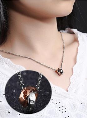 玫瑰金色情侣项链水钻