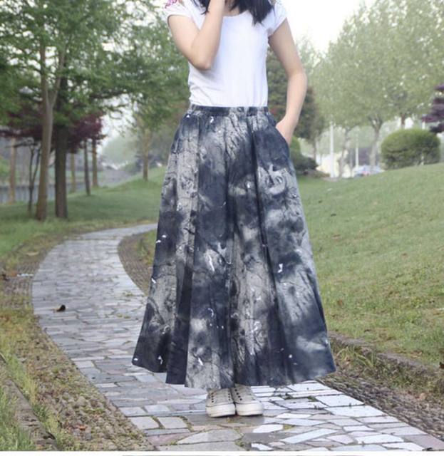 0Cotton and linen printed flared Xemia seaside skirt