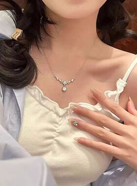 银贝S925纯银繁花麦穗项链一克拉锆石轻奢百搭高级感生日礼物饰品
