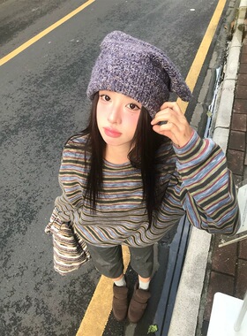 现货羊毛立体猫耳朵针织帽女秋冬韩系轻亚堆堆毛线帽冷帽coyseio