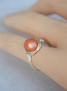 原创太阳石纯银戒指简约