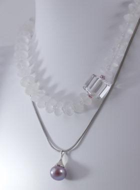 天然白水晶珍珠锁骨链原创设计项链女高级感轻奢设计感百搭气质