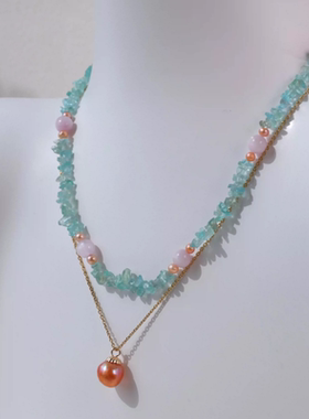 原创设计项链锁骨链吊坠珍珠紫水晶天河石磷灰石简约百搭气质