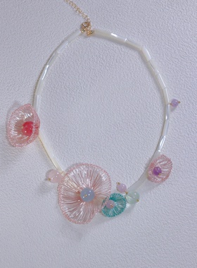 粉色系多巴胺项链少女心设计师原创锁骨链萤石海蓝宝设计感