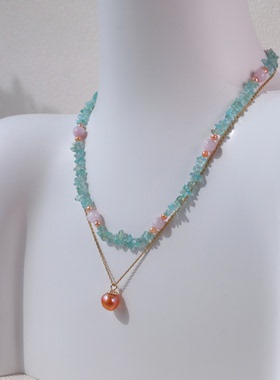 原创设计项链锁骨链吊坠珍珠紫水晶天河石磷灰石简约百搭气质