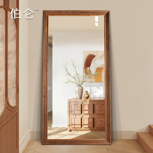 实木穿衣镜复古全身镜家用原木侘寂风落地镜壁挂服装店试衣大镜子 - 图2